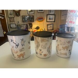 Tupperware TupperPets One Touch Canister Set Cozy Cats 3 Piece
